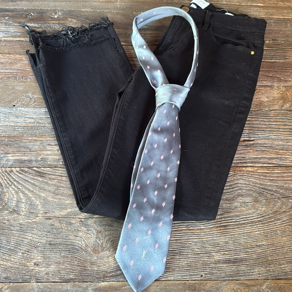 Vintage YSL grey/pink silk blend‎ necktie